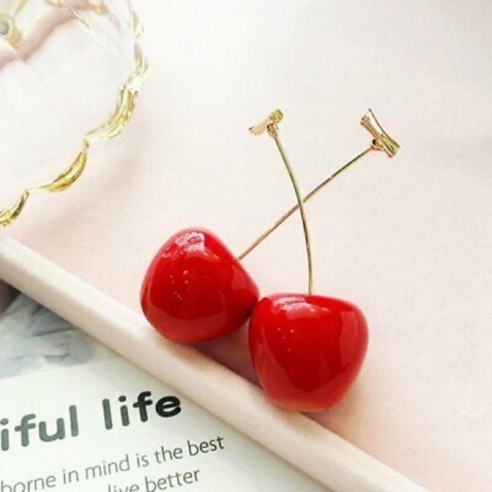 NWT Cherry Resin Drop Fruit Dangle Earrings